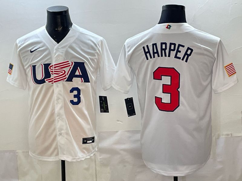 Men 2026 World Cub USA #3 Harper White Nike MLB Jersey style 005